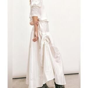 009 NWOT Free People Emery Drop Waist Cinched Midi Skirt | Ivory | Size S